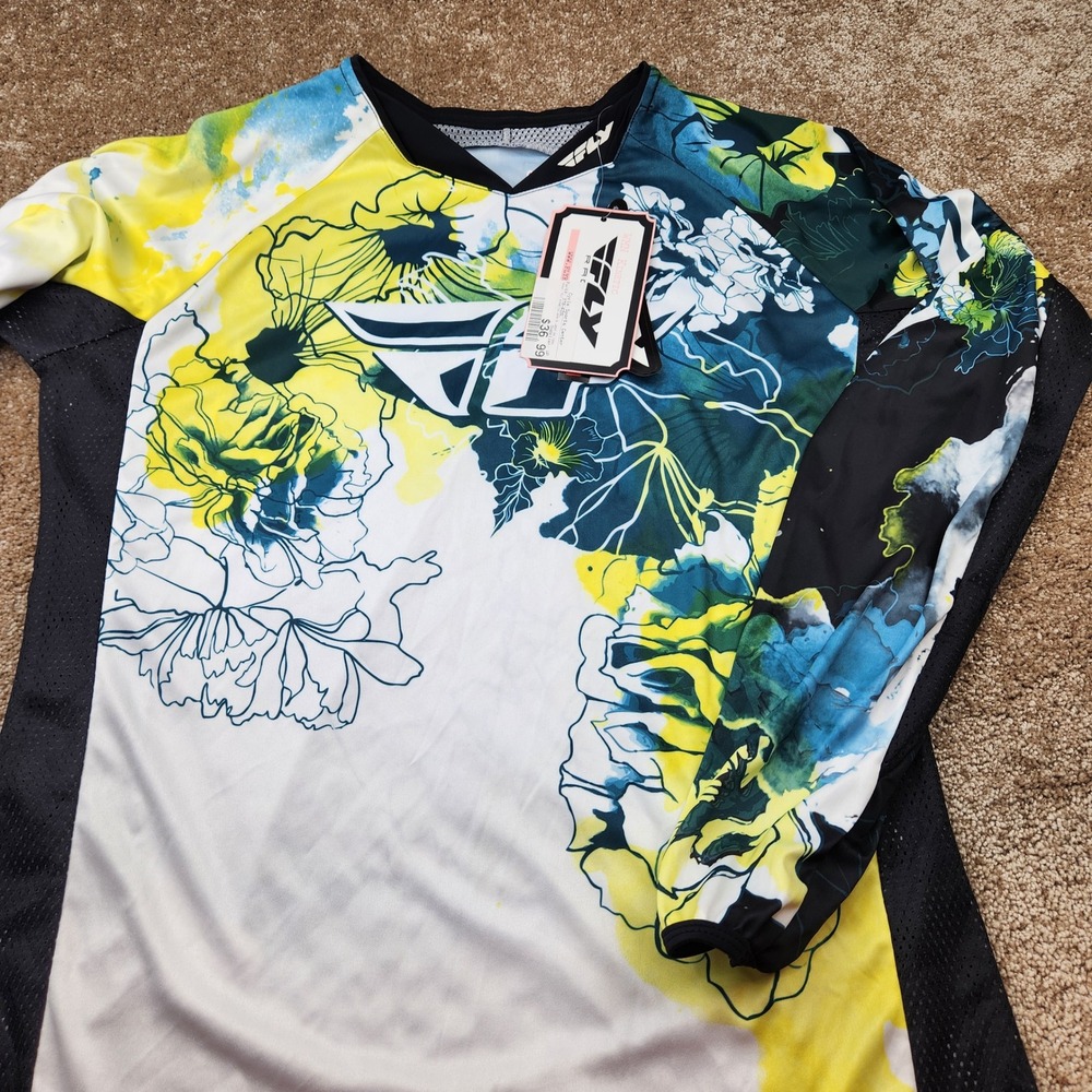 Fly Racing WMN Kinetic Motocross Jersey Dark Teal Floral Long Sleeve Large NEW
